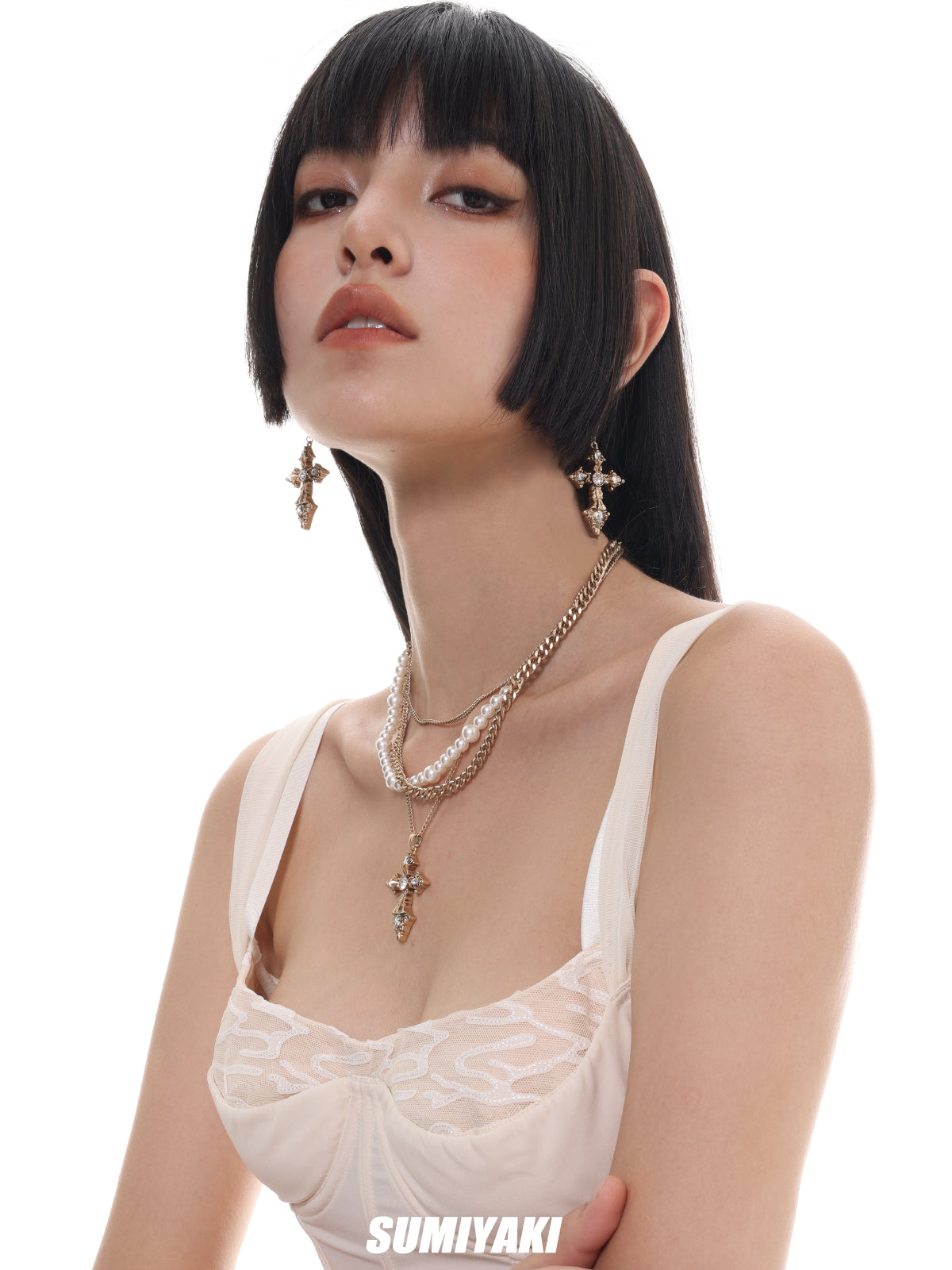 SUMIYAKI Baroque Pearl Cross Necklace