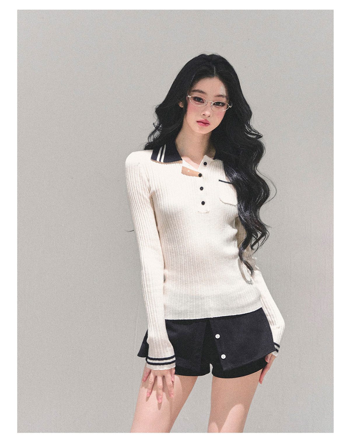 ShaoYeYan Wendy's Letter Long Sleeve Polo Knit Sweater