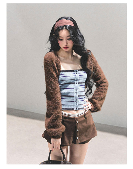 ShaoYeYan Untitled Blue Off-Shoulder Striped T-Shirt