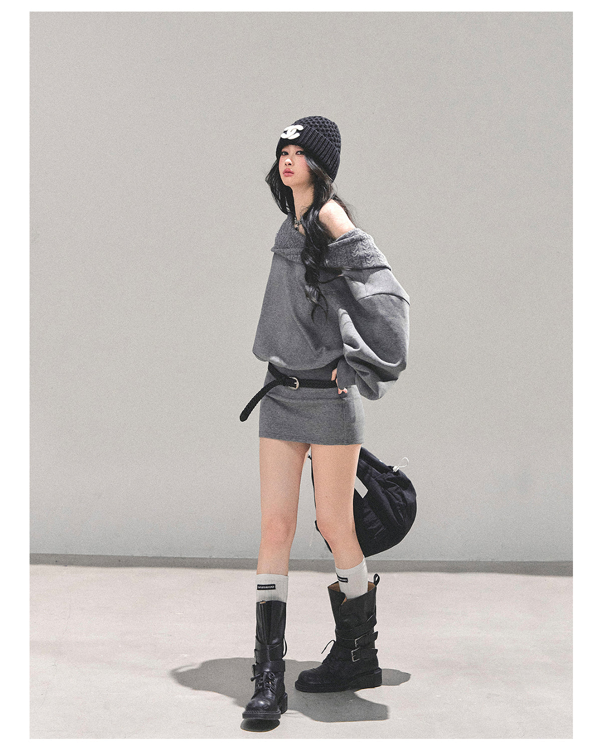 SHAOYEYAN Fake Two-Piece Oversized Hoodie Dress (with belt)