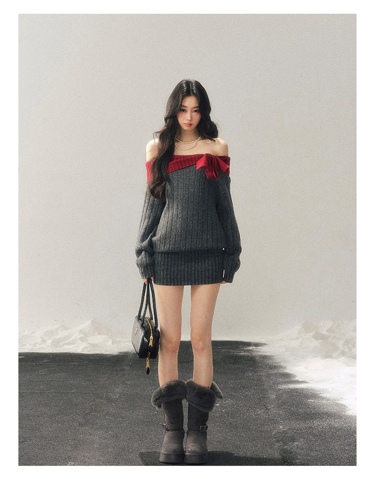 ShaoYeYan Aomalm Memory's Snow Depth Off-Shoulder Sweater Dress