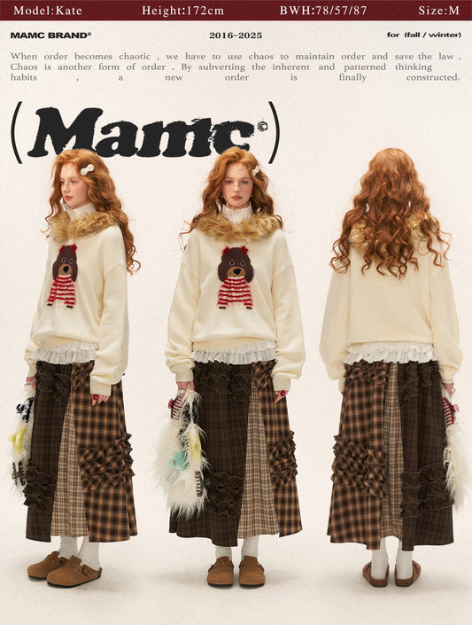 MAMC Brown Plaid Patchwork Maxi Skirt