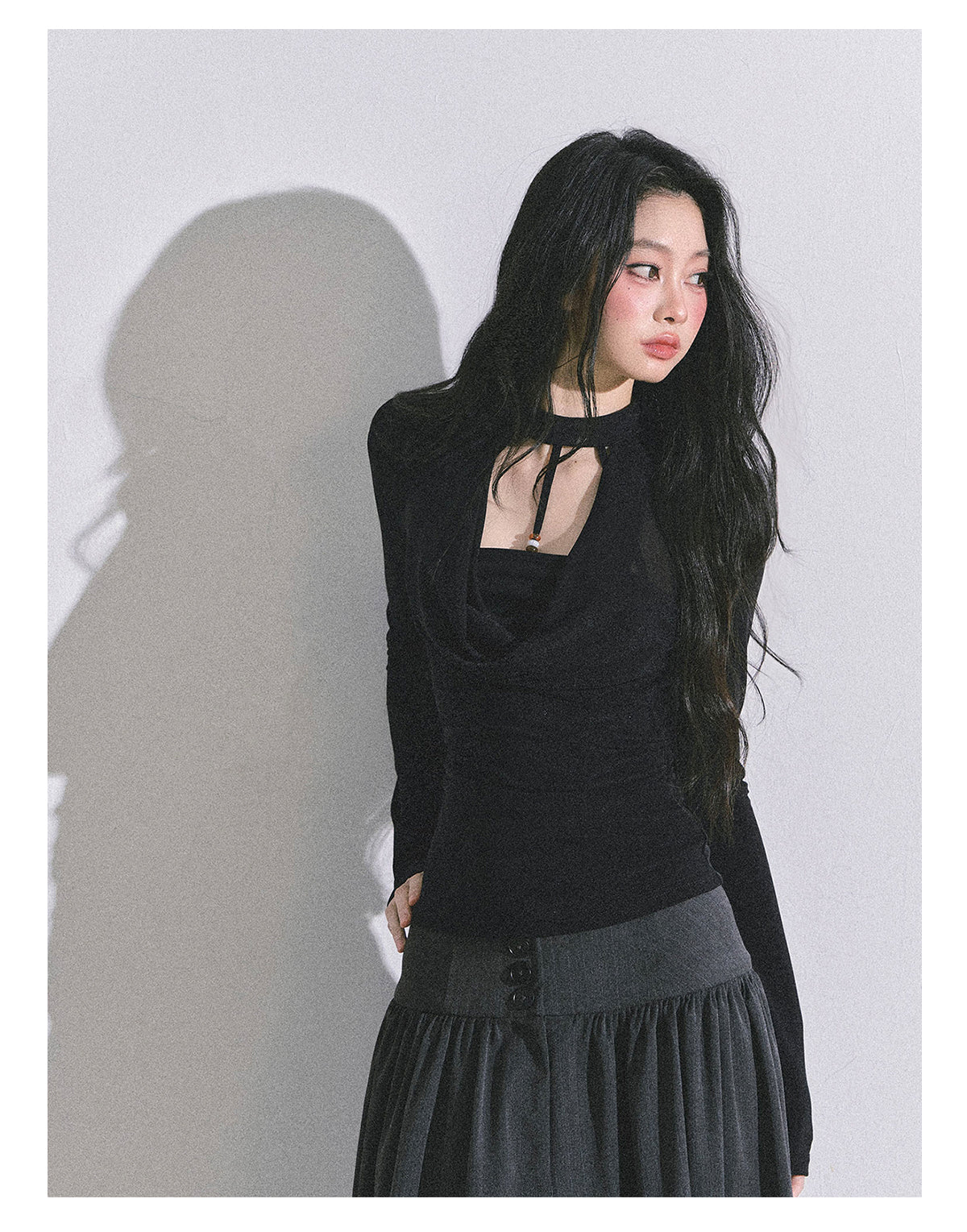 ShaoYeYan Baddie Hot Girl Fake Two-Layer Long Sleeve Top
