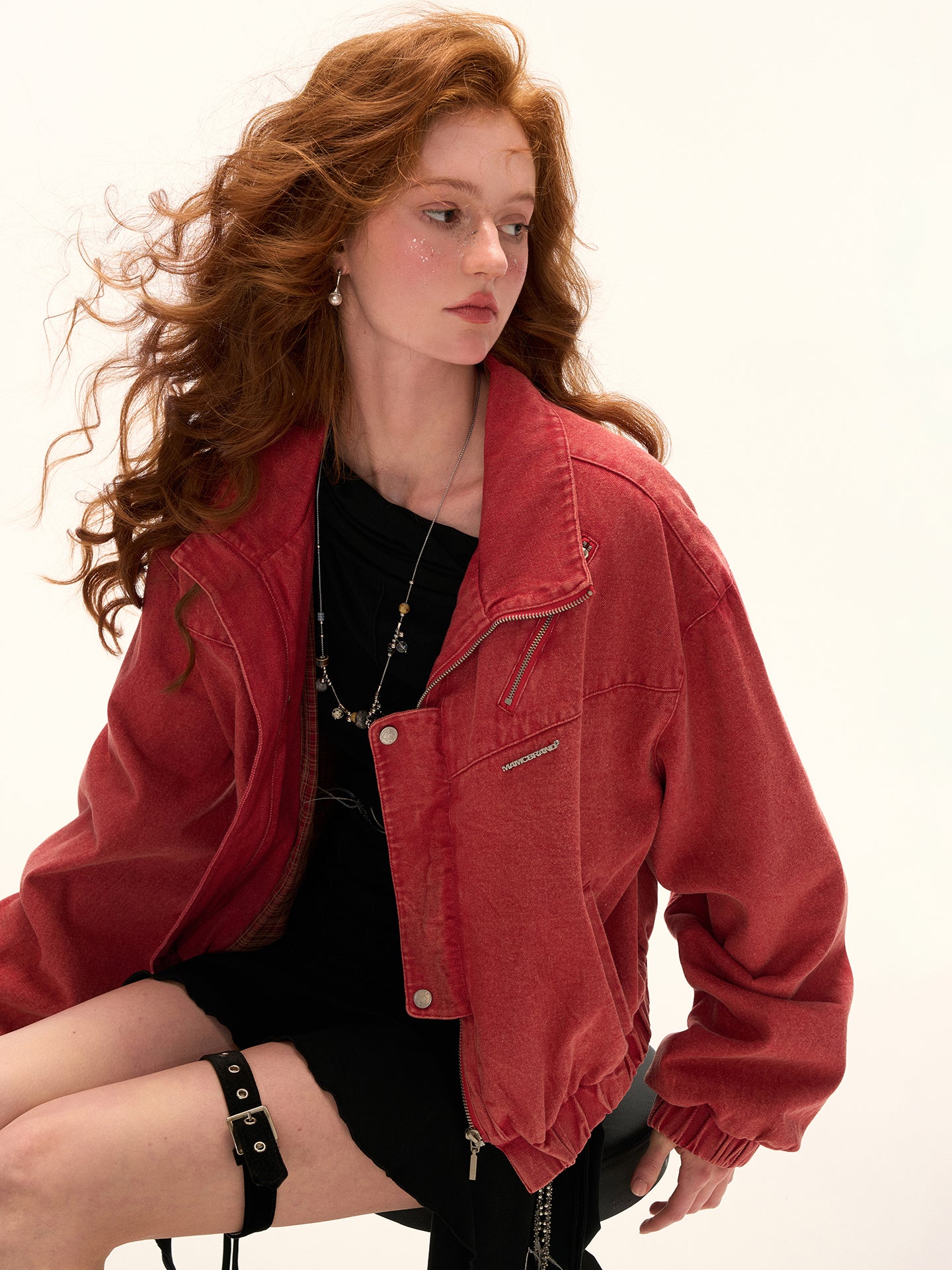 MAMC Contrast Stand Collar Short Work Jacket