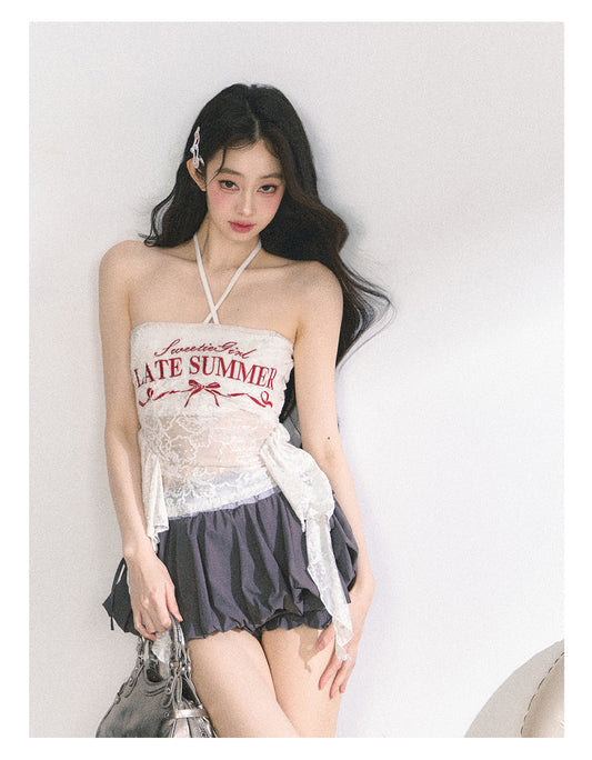 SHAOYEYAN Off-Shoulder Lace Halter Top