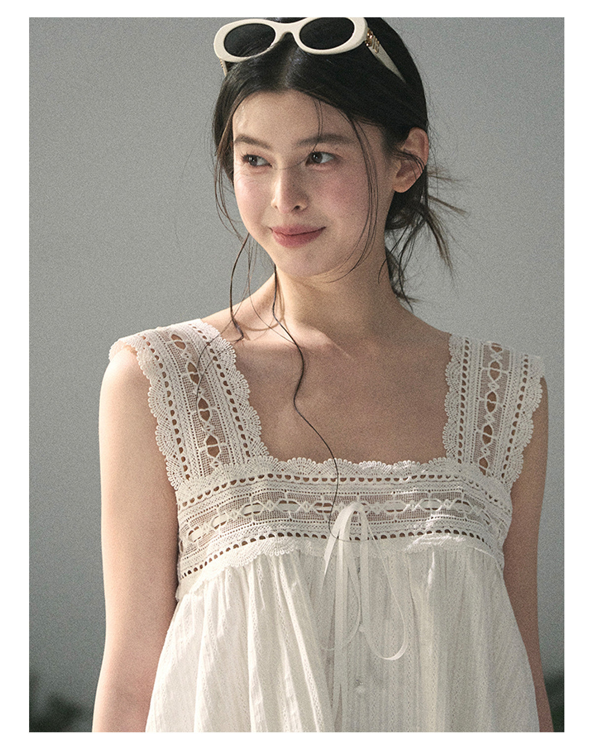 ShaoYeYan Aomalm Summer Light Through Gauze French Square Neck Lace Blouse