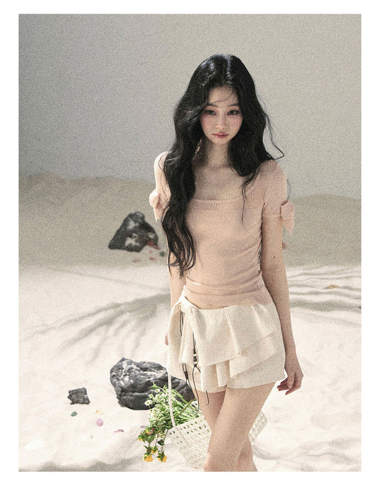 ShaoYeYan Aomalm Gentle Tide Shoulder-Fitted Hollow Crop Top