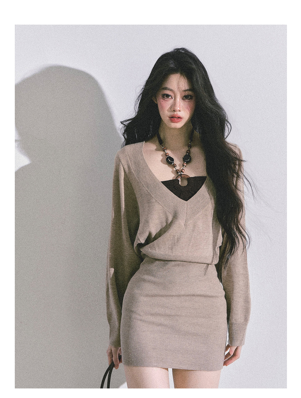 ShaoYeYan Golden Sweetie French Long Sleeve Knit Dress (included innerwear)