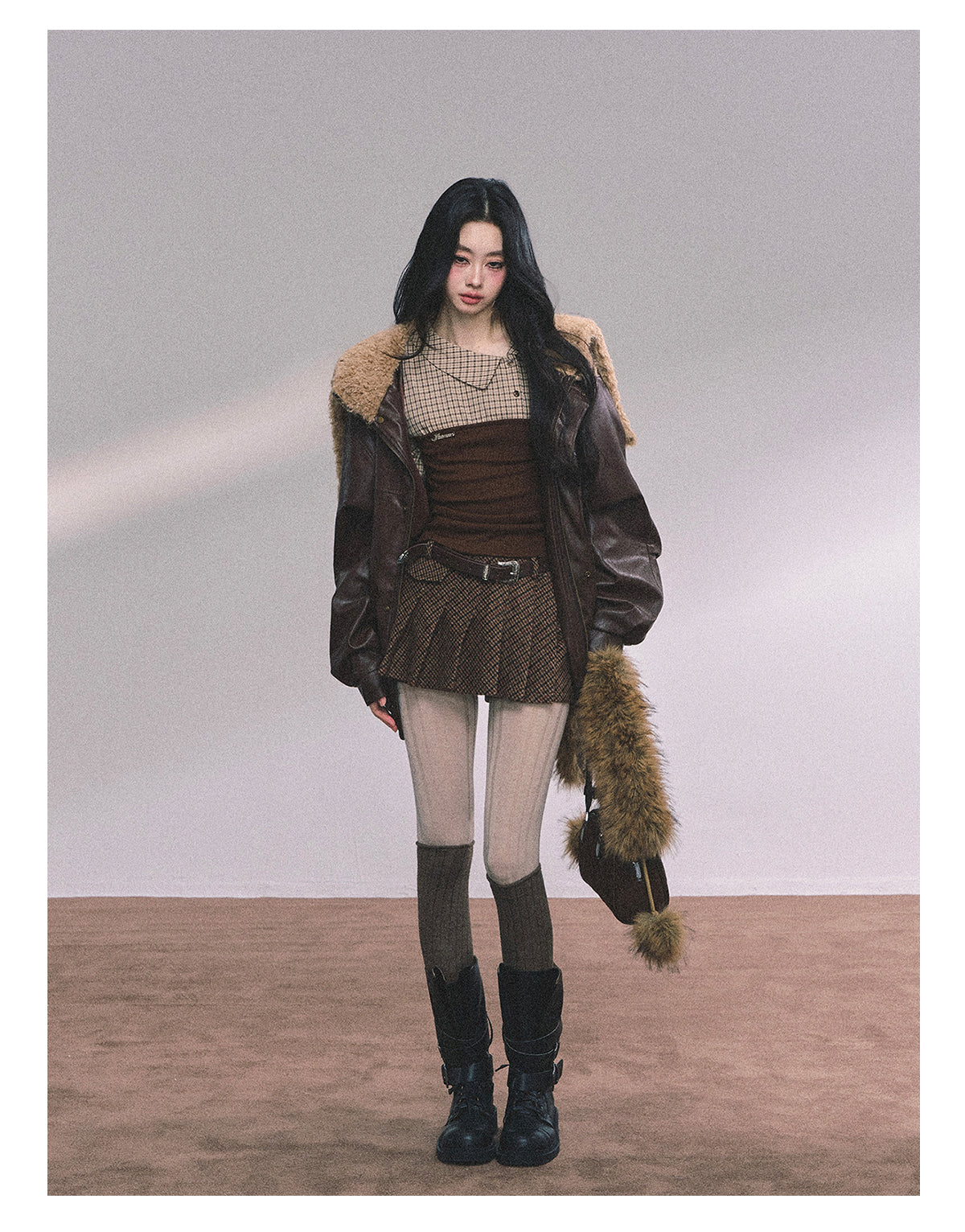 ShaoYeYan Loose Fit Lamb Fur Leather Jacket
