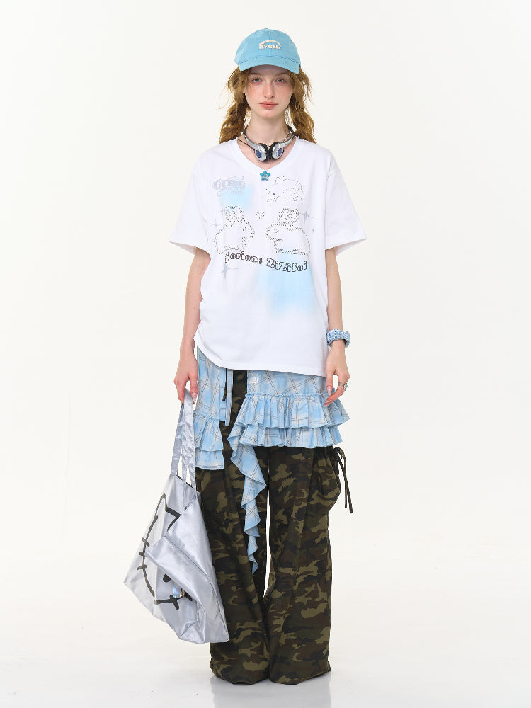 ziziFei Retro Blue Checkered Skirt