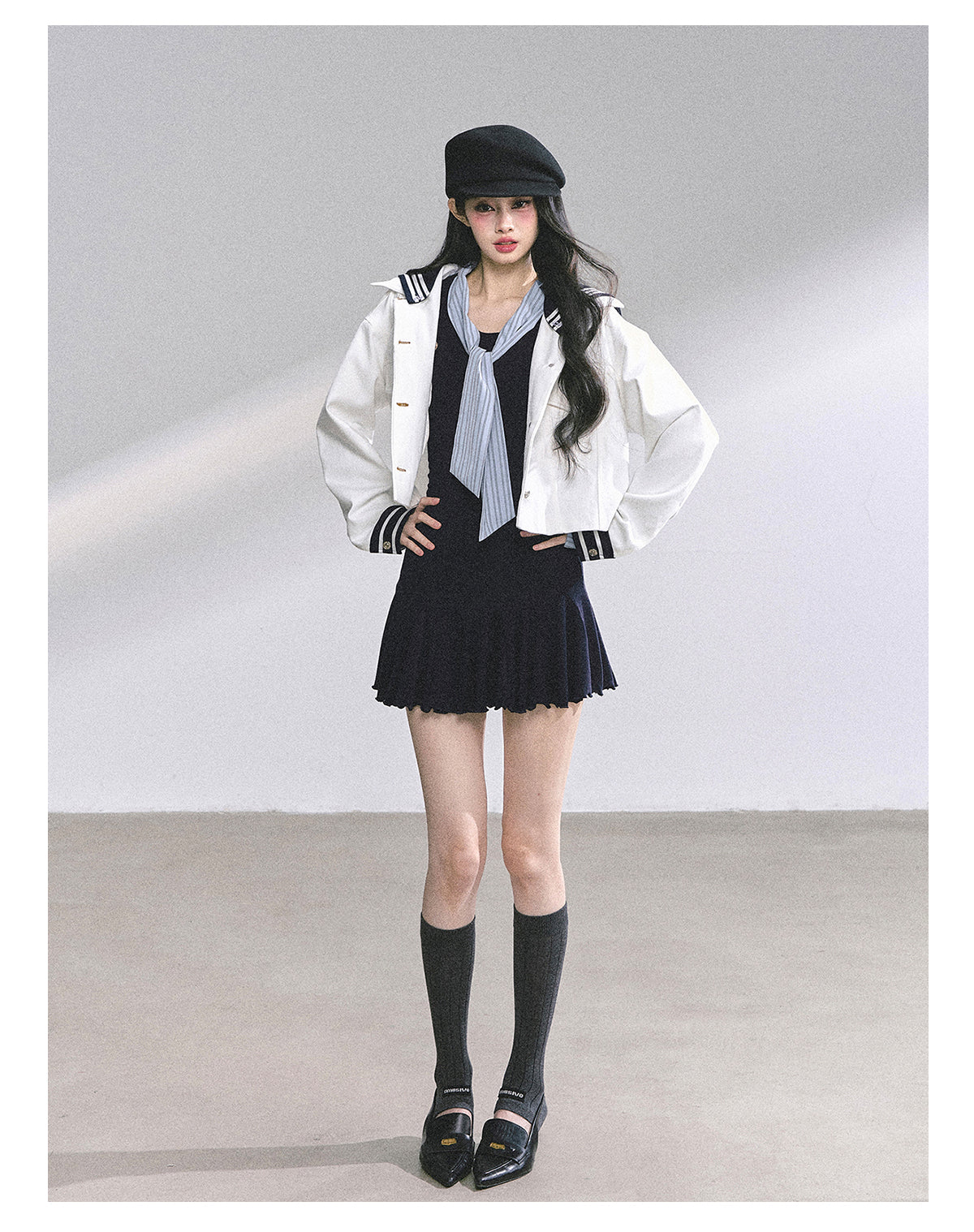SHAOYEYAN Detachable Sailor Collar Denim Jacket (with detachable navy collar)