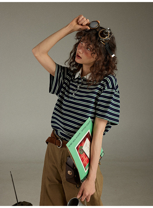 Lulugray Retro Stripe Polo Tee