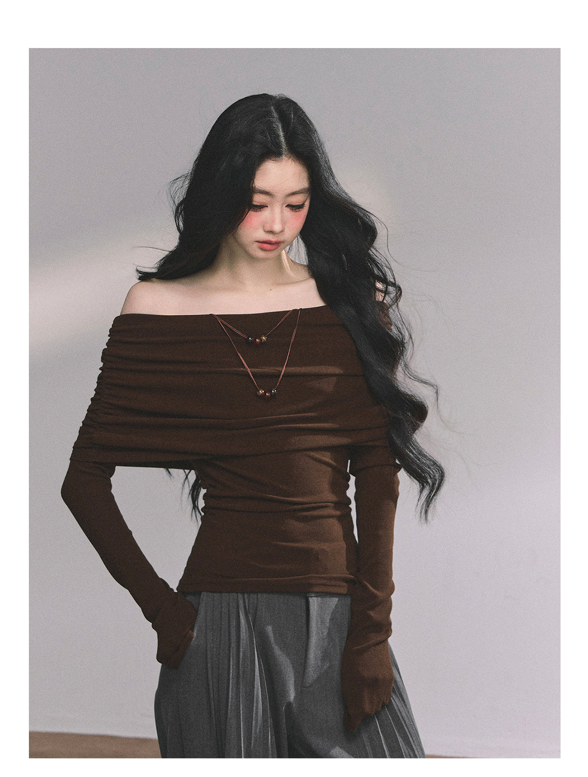 ShaoYeYan Reed College Off-Shoulder American Long Sleeve Top