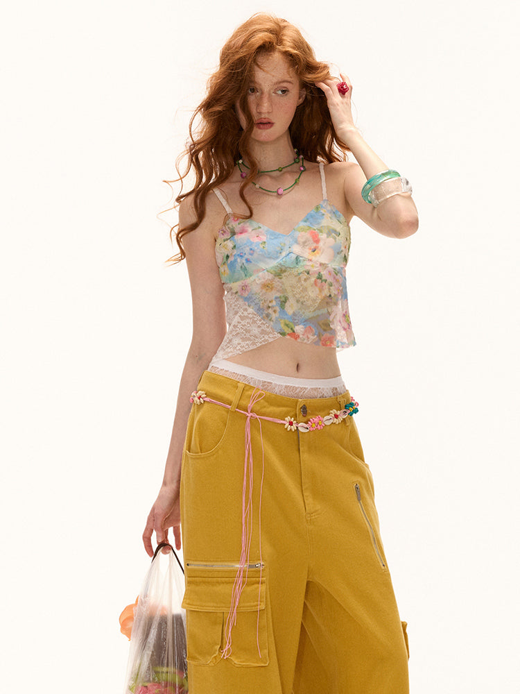 MAMC Floral Lace Camisole Top & Convertible Cargo Pants