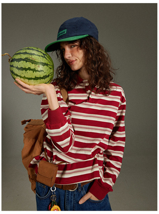 Lulugray Retro Stripe Polo Tee