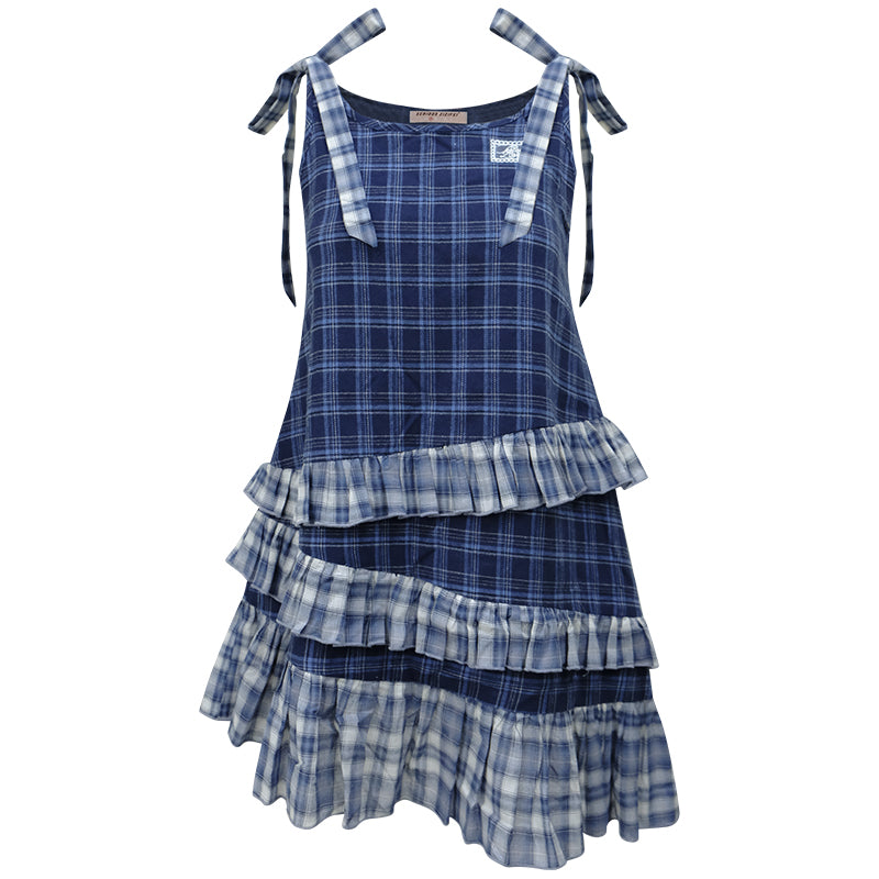 ziziFei Retro Blue Gingham Dress