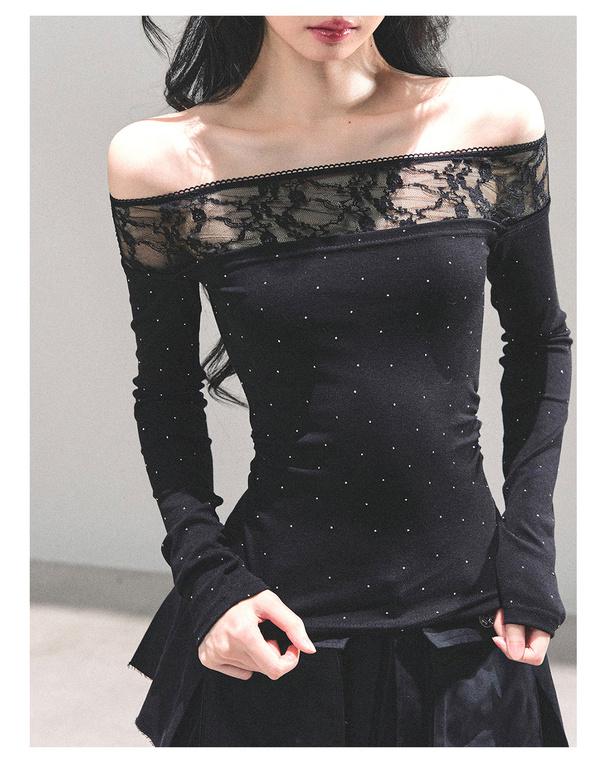 ShaoYeYan Blank Warmth Off-Shoulder Long Sleeve T-Shirt