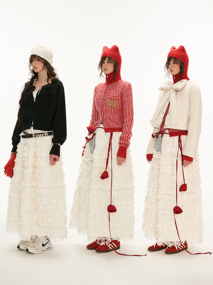 MAMC Tiered Lace Maxi Skirt