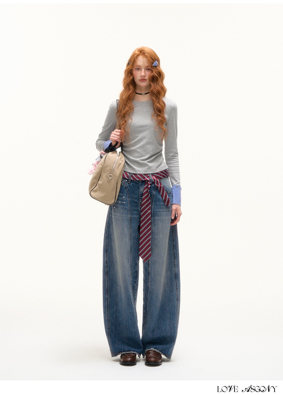AsGony Detachable Cuff Plaid Long Sleeve T-Shirt