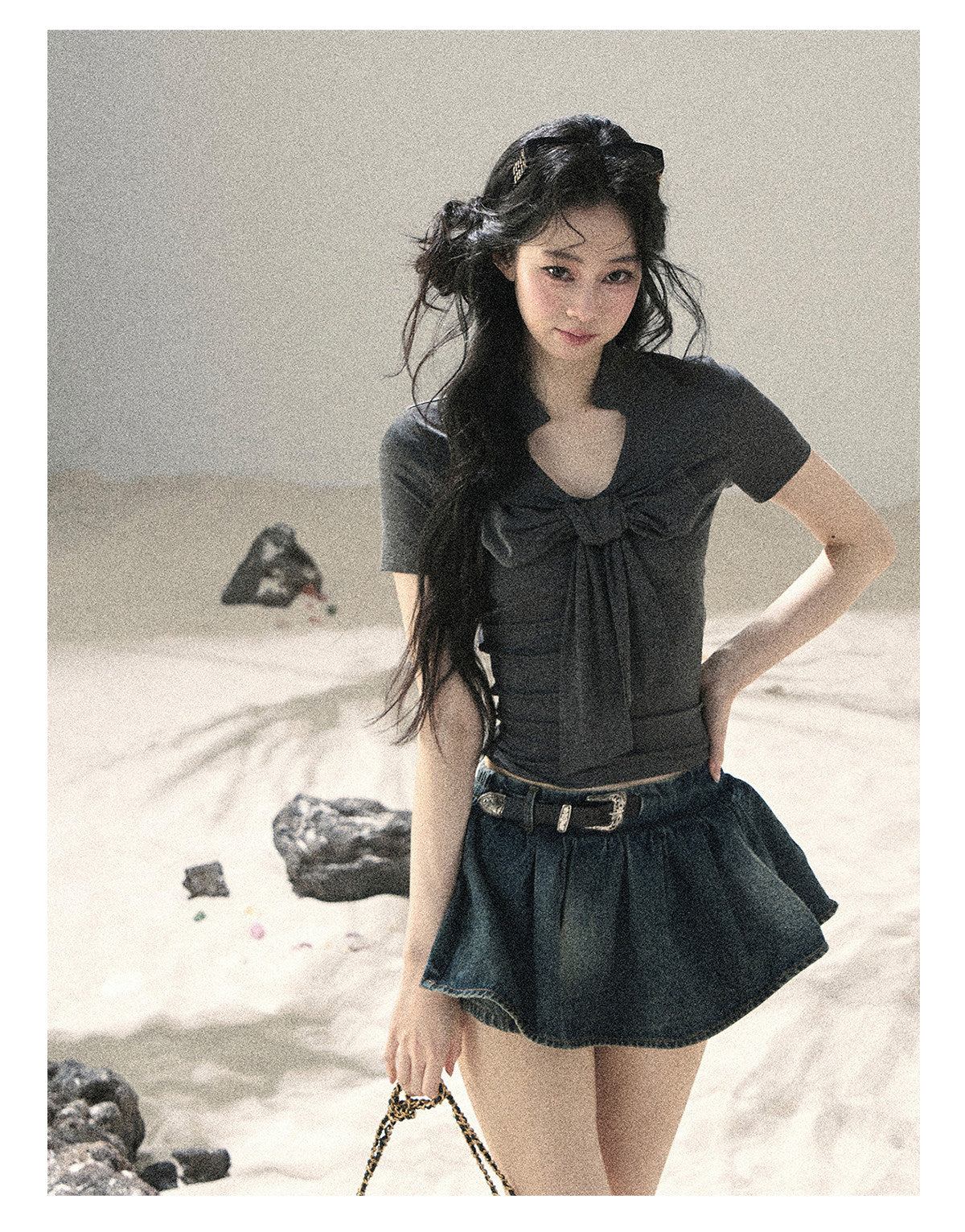 ShaoYeYan Aomalm Wind Brushes the Bow Korean V-Neck Crop Top