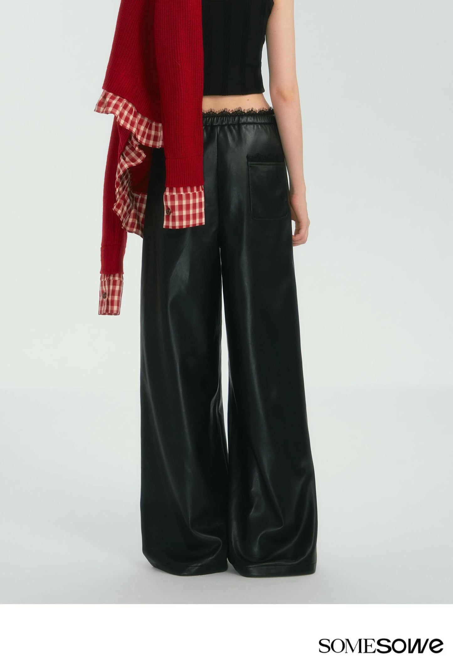 SOMESOWE Lace-Paneled PU Leather Pants
