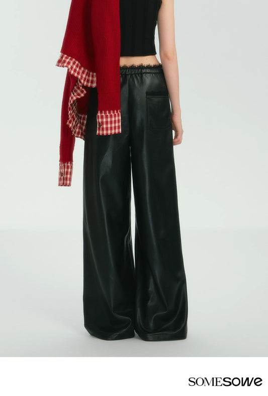 SOMESOWE Lace-Paneled PU Leather Pants