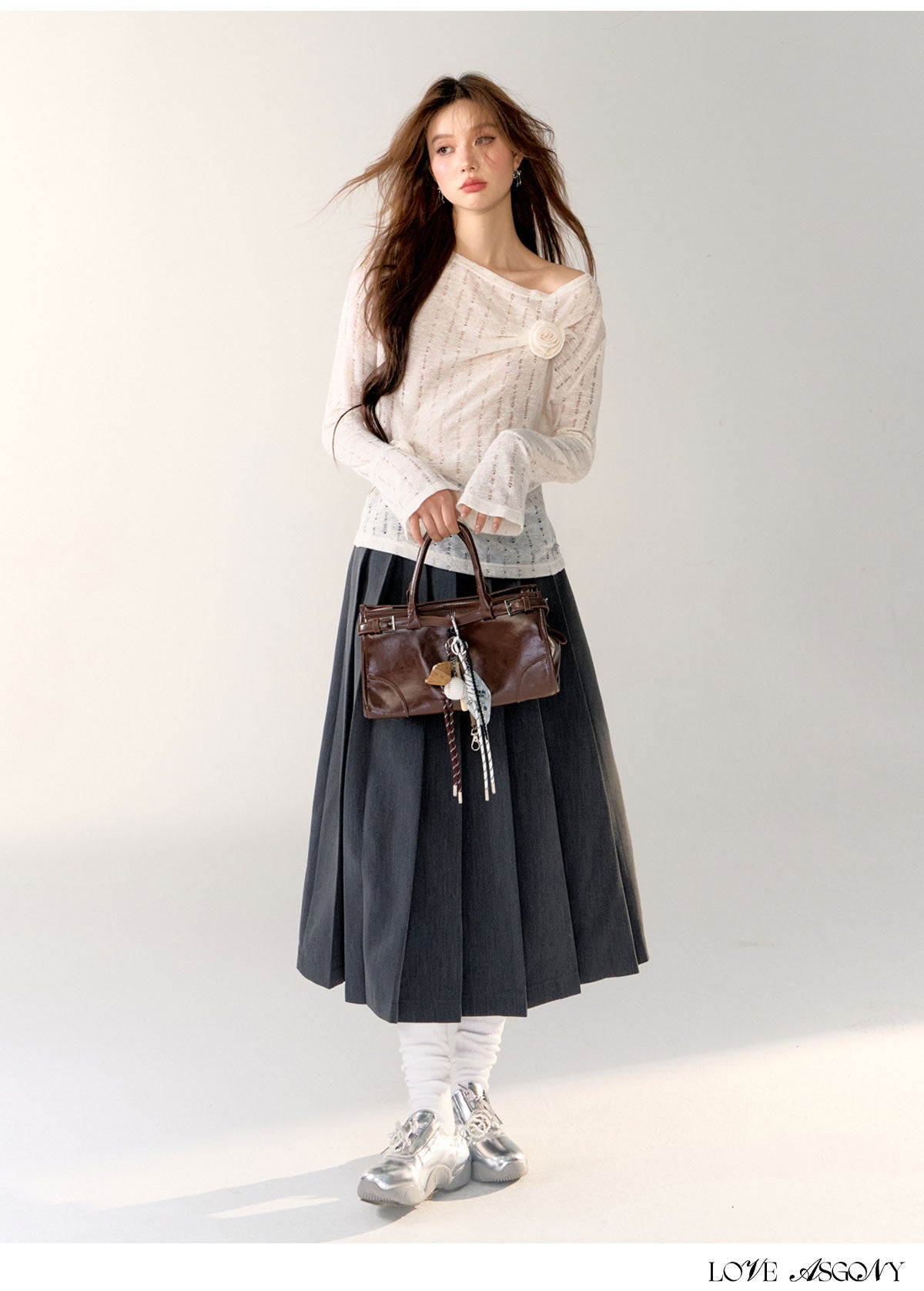 AsGony Hollow-Knit 3D Floral Sweater