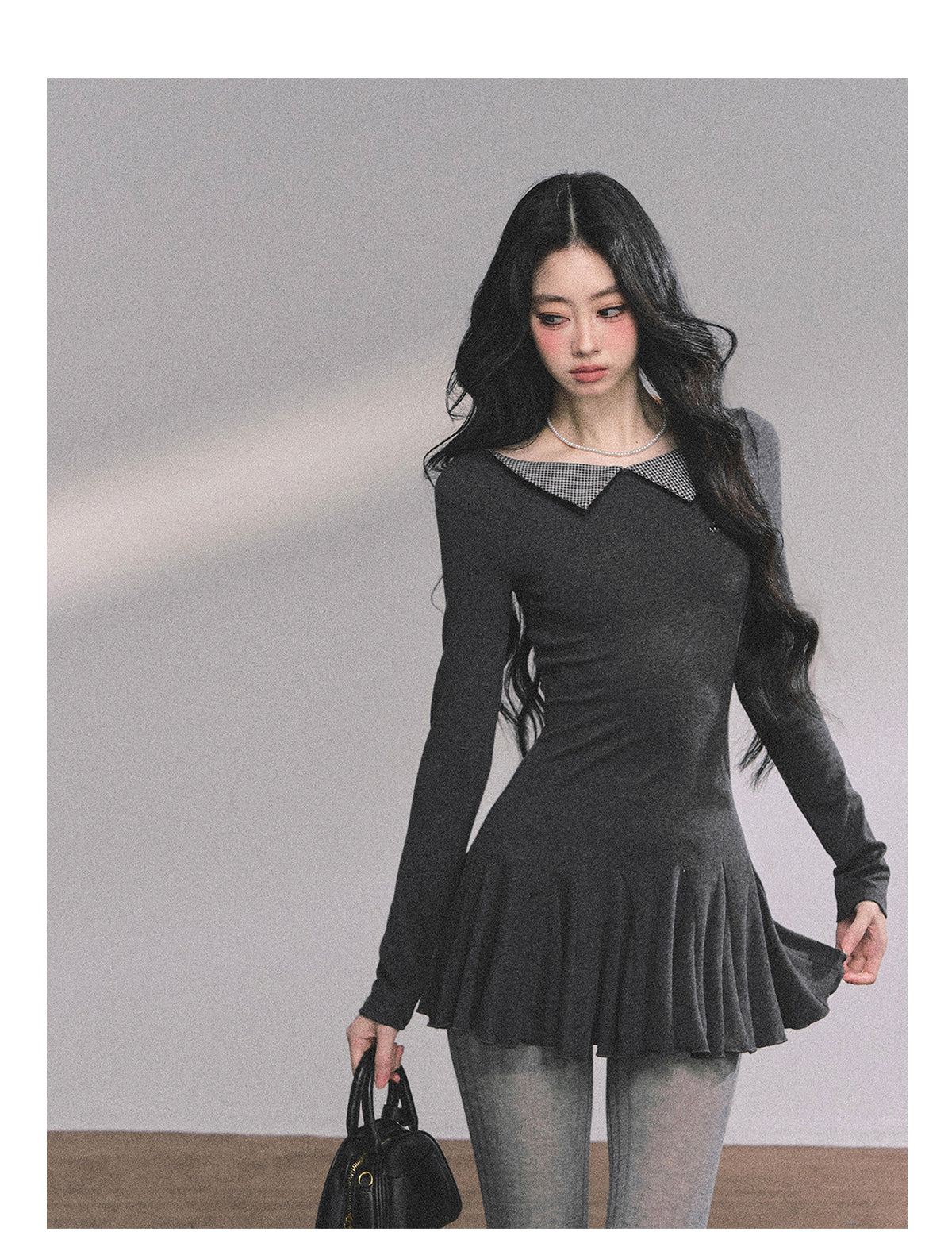 ShaoYeYan Roxton Grey Fake Two-Piece T-Shirt Dress