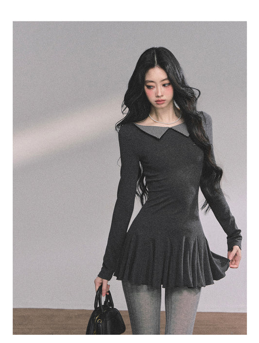 ShaoYeYan Roxton Grey Fake Two-Piece T-Shirt Dress