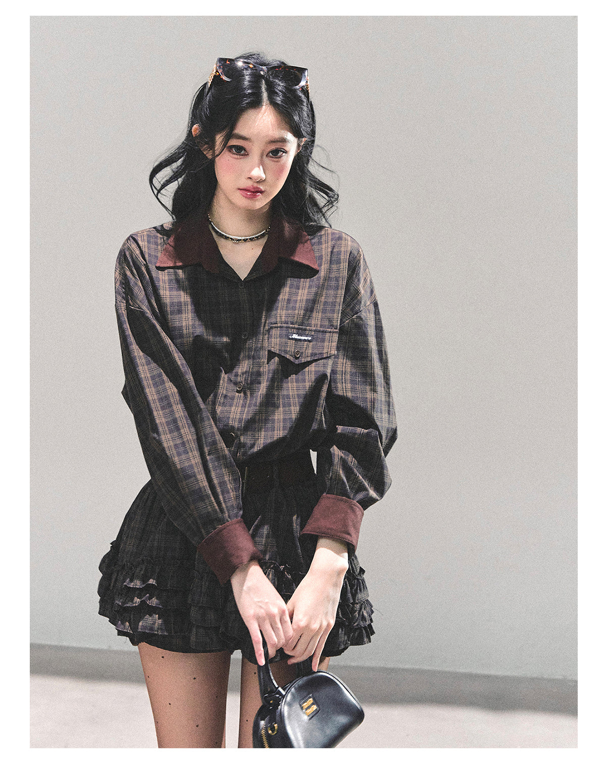 ShaoYeYan Sunset Trajectory Polo Plaid Dress