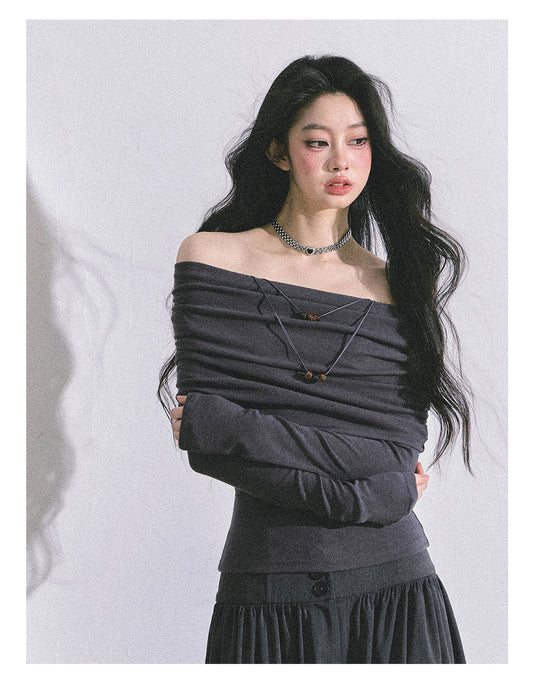 ShaoYeYan Reed College Off-Shoulder American Long Sleeve Top