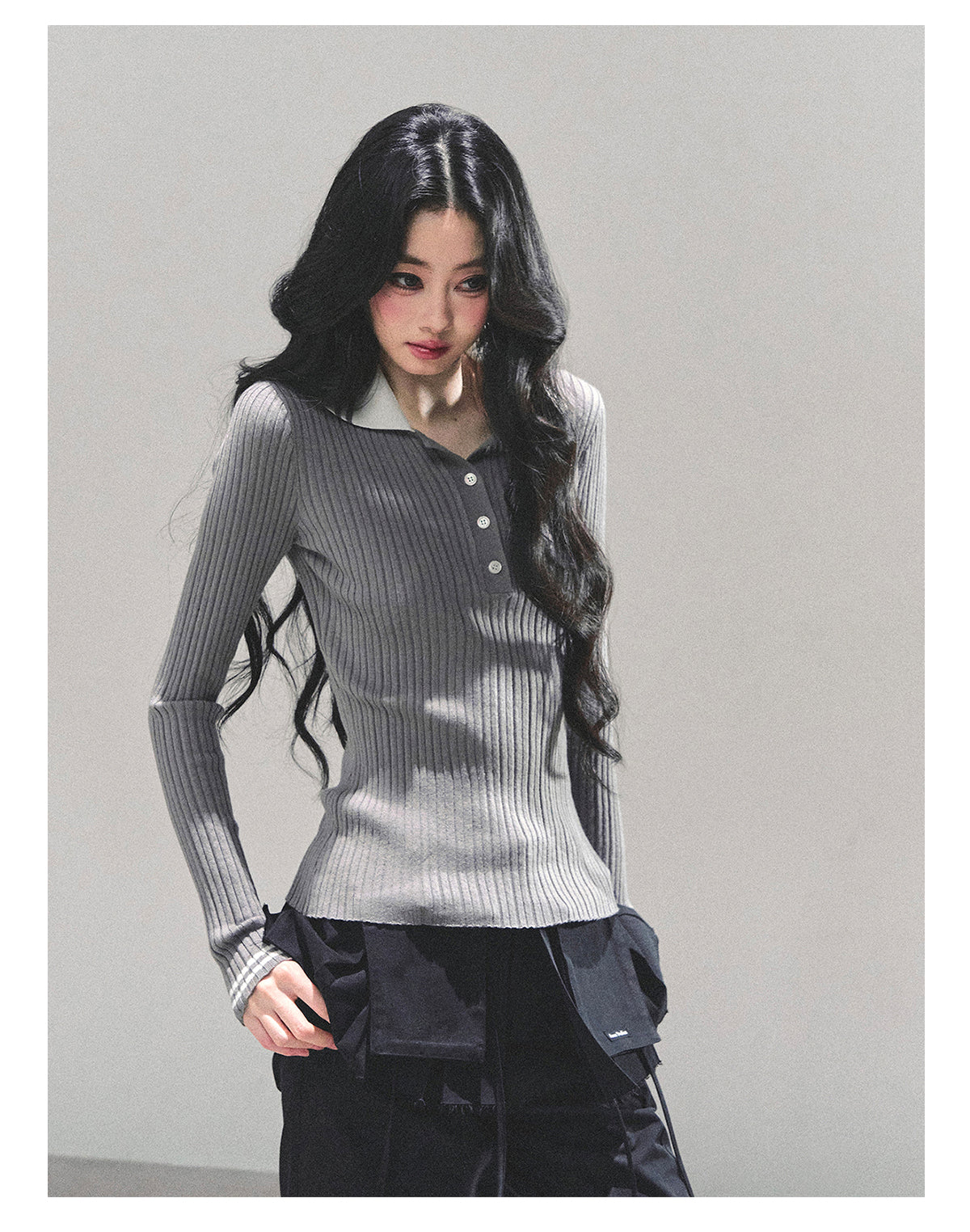 ShaoYeYan Wendy's Letter Long Sleeve Polo Knit Sweater