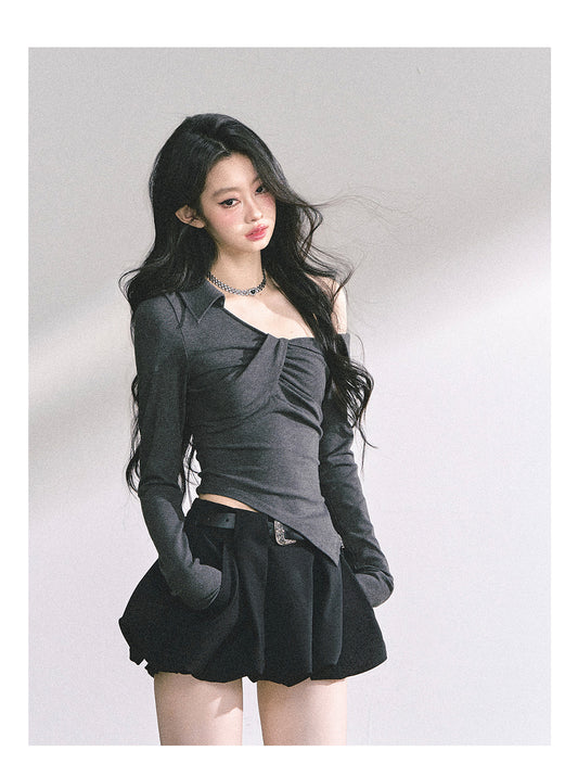 SHAOYEYAN Korean Style Asymmetric Off-Shoulder Top
