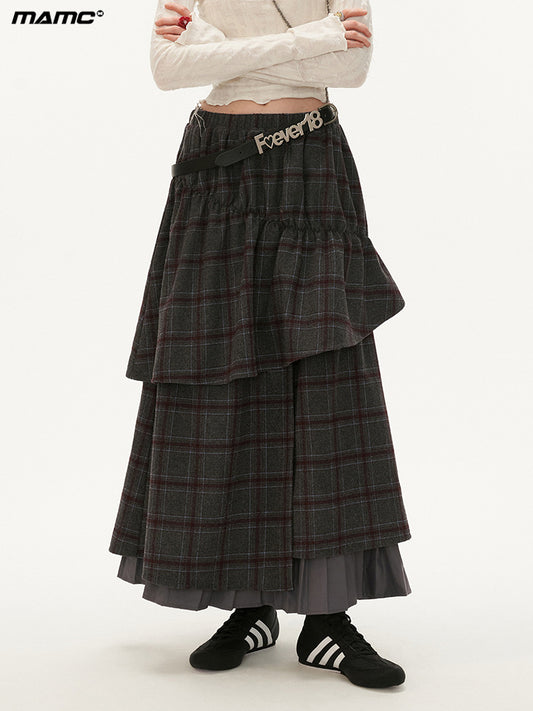 MAMC Vintage Plaid Layered Midi Skirt