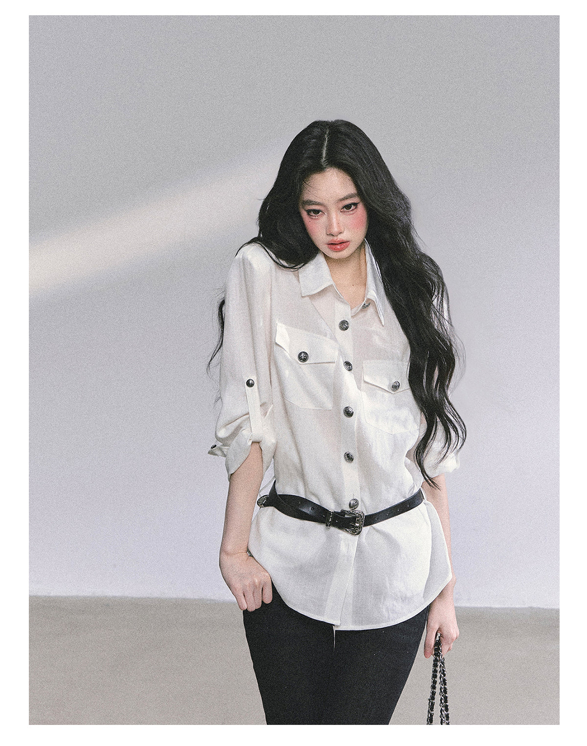 SHAOYEYAN Classic Basic Blouse (with shoulder pads and belt)