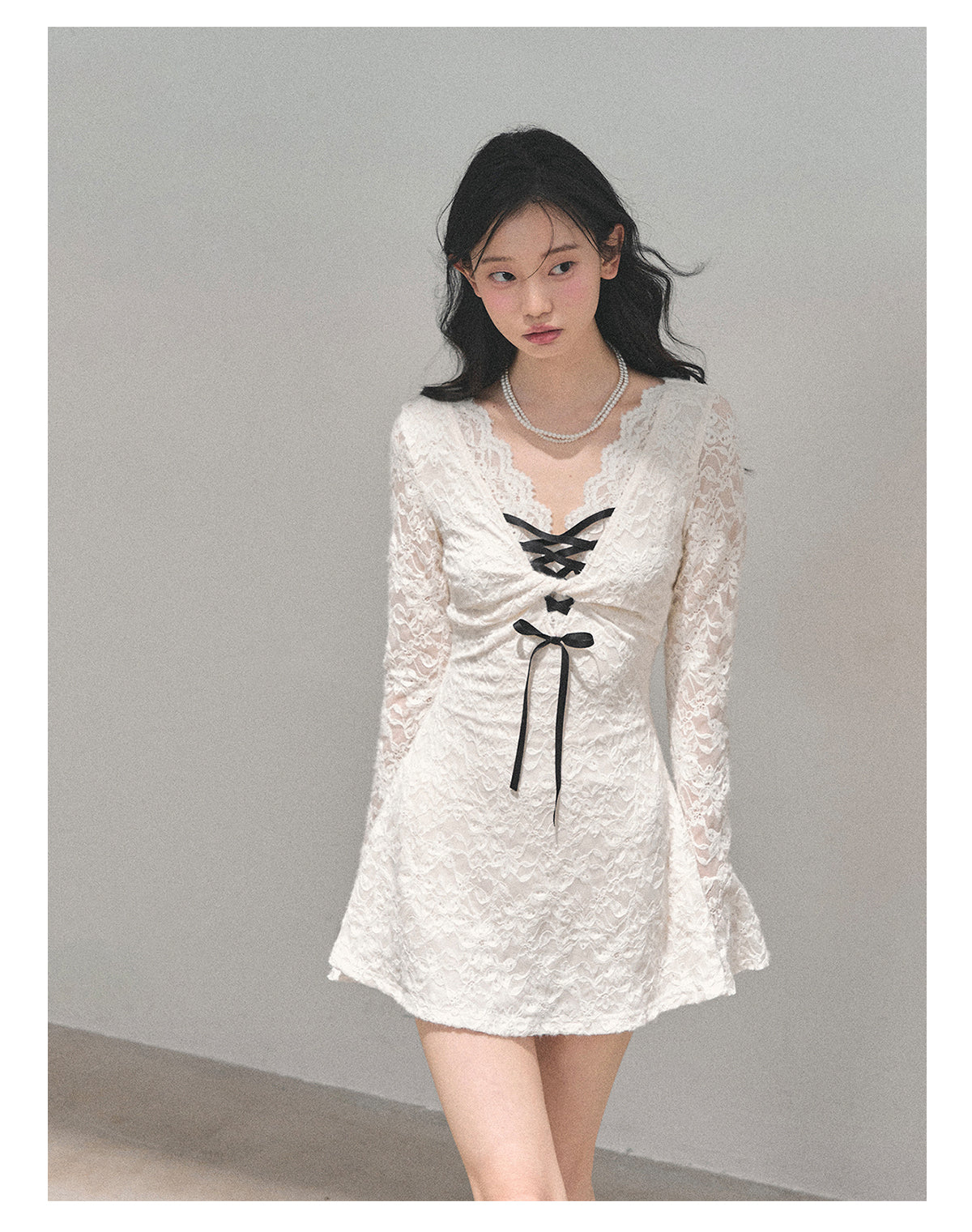 ShaoYeYan Aomalm Listening to Blank Long Sleeve Lace Dress