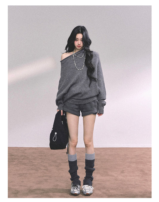 ShaoYeYan Cold Unnie Korean Off-Shoulder Sweater
