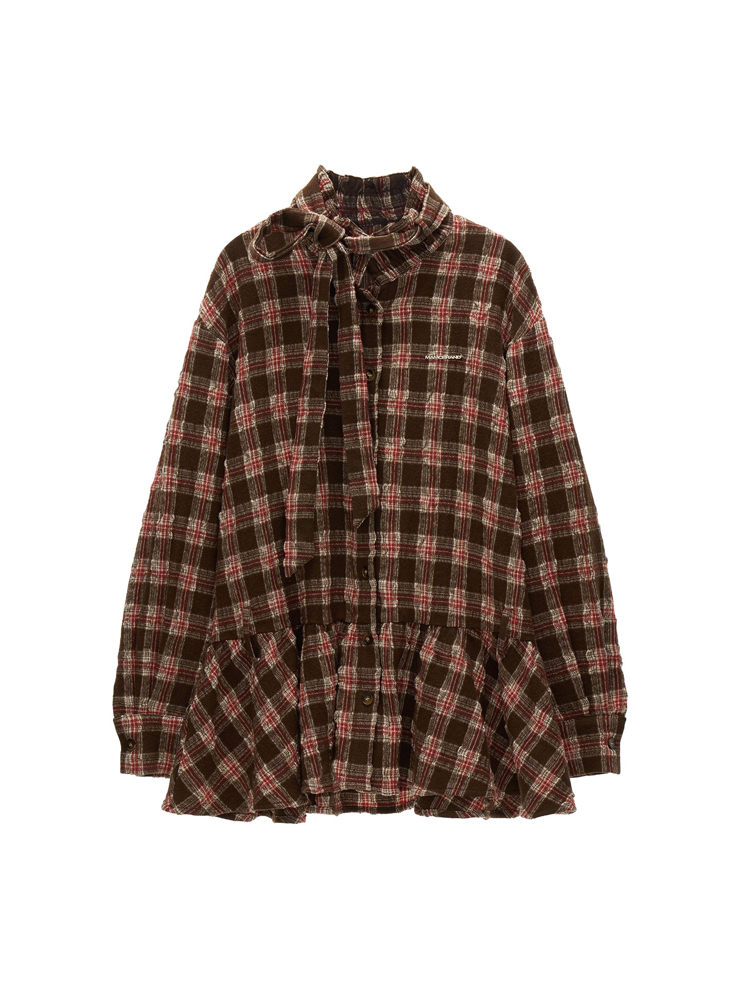 MAMC Bow Plaid Shirt Dress