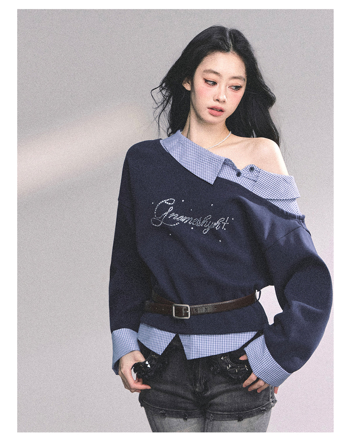 ShaoYeYan Leicester Girls High Fake Two-Piece American Plaid Hoodie