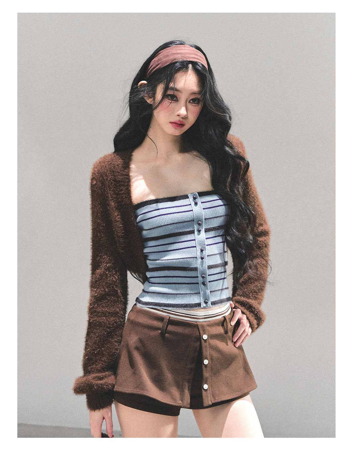 ShaoYeYan Untitled Blue Off-Shoulder Striped T-Shirt