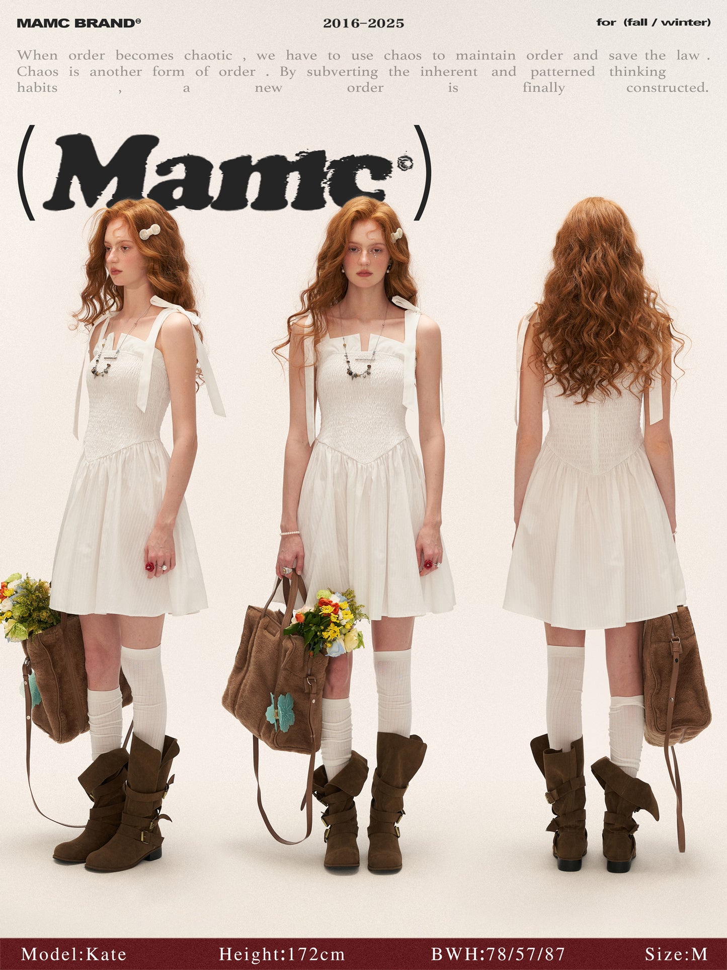 MAMC Striped Smocked Bow Strap Dress