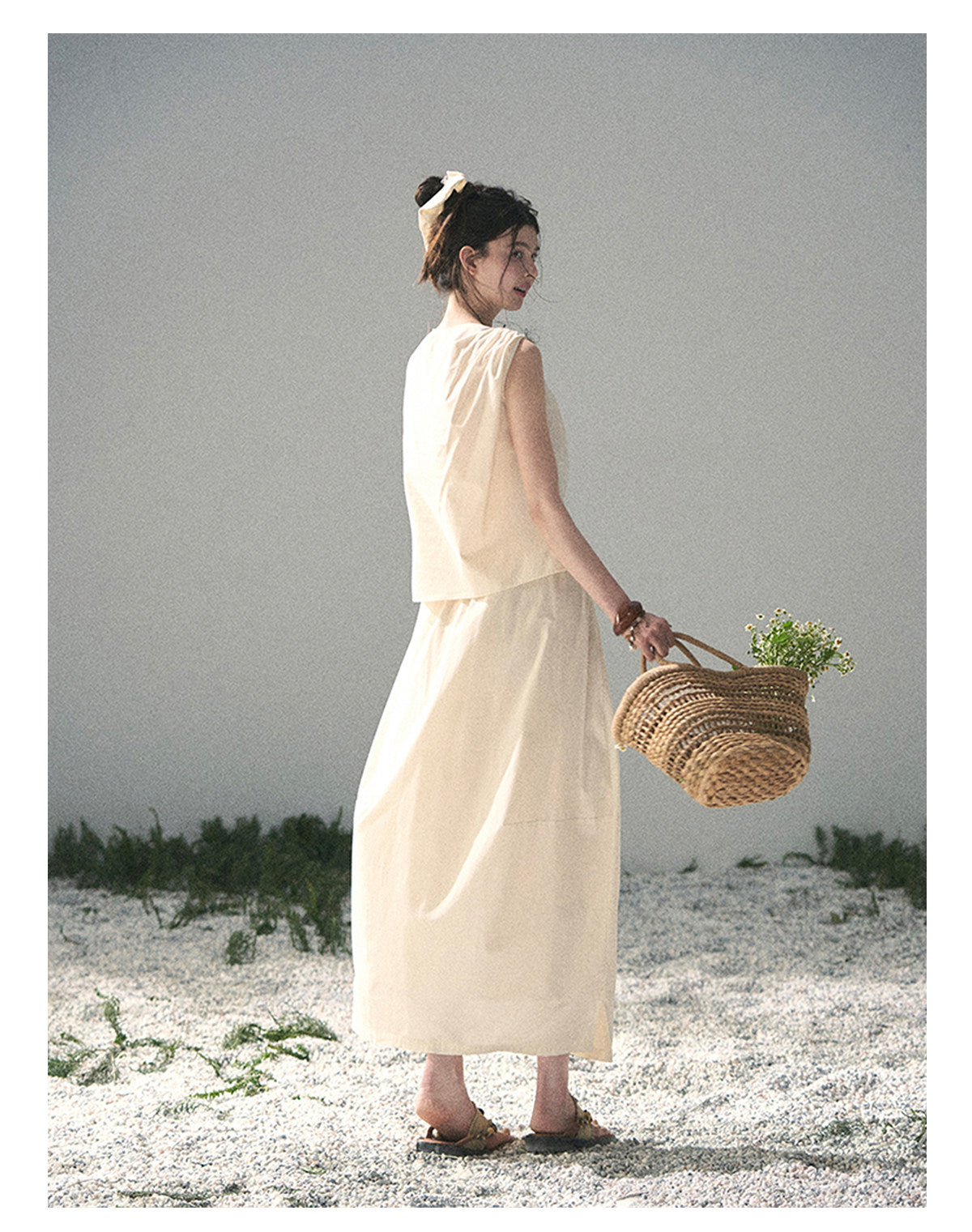 ShaoYeYan Aomalm White Pleated Poem Elegant Two-Piece Set