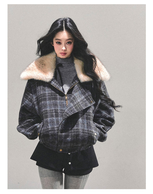 ShaoYeYan She's Less Gorgeous Than Fireworks Plaid Padded Coat