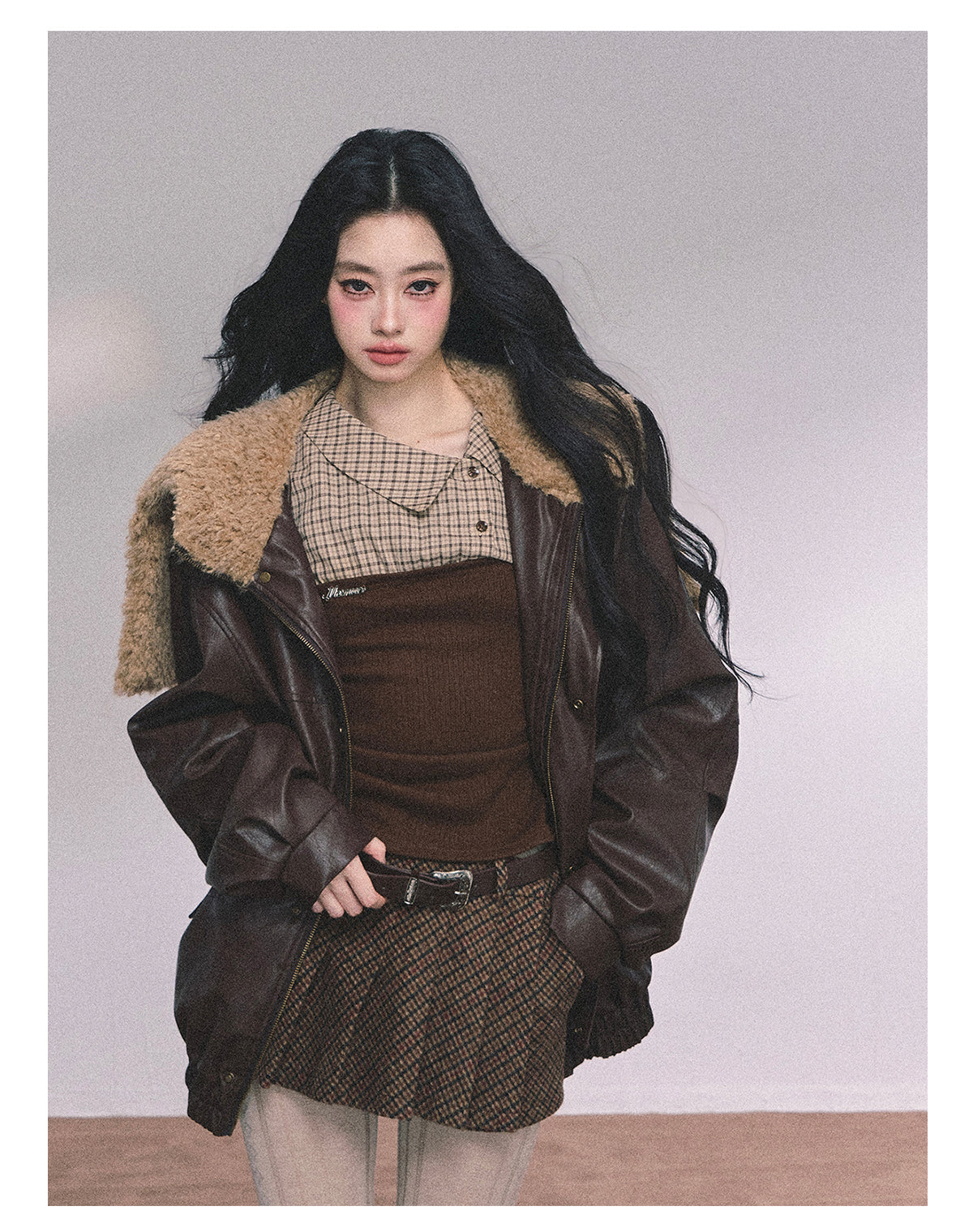 ShaoYeYan Loose Fit Lamb Fur Leather Jacket