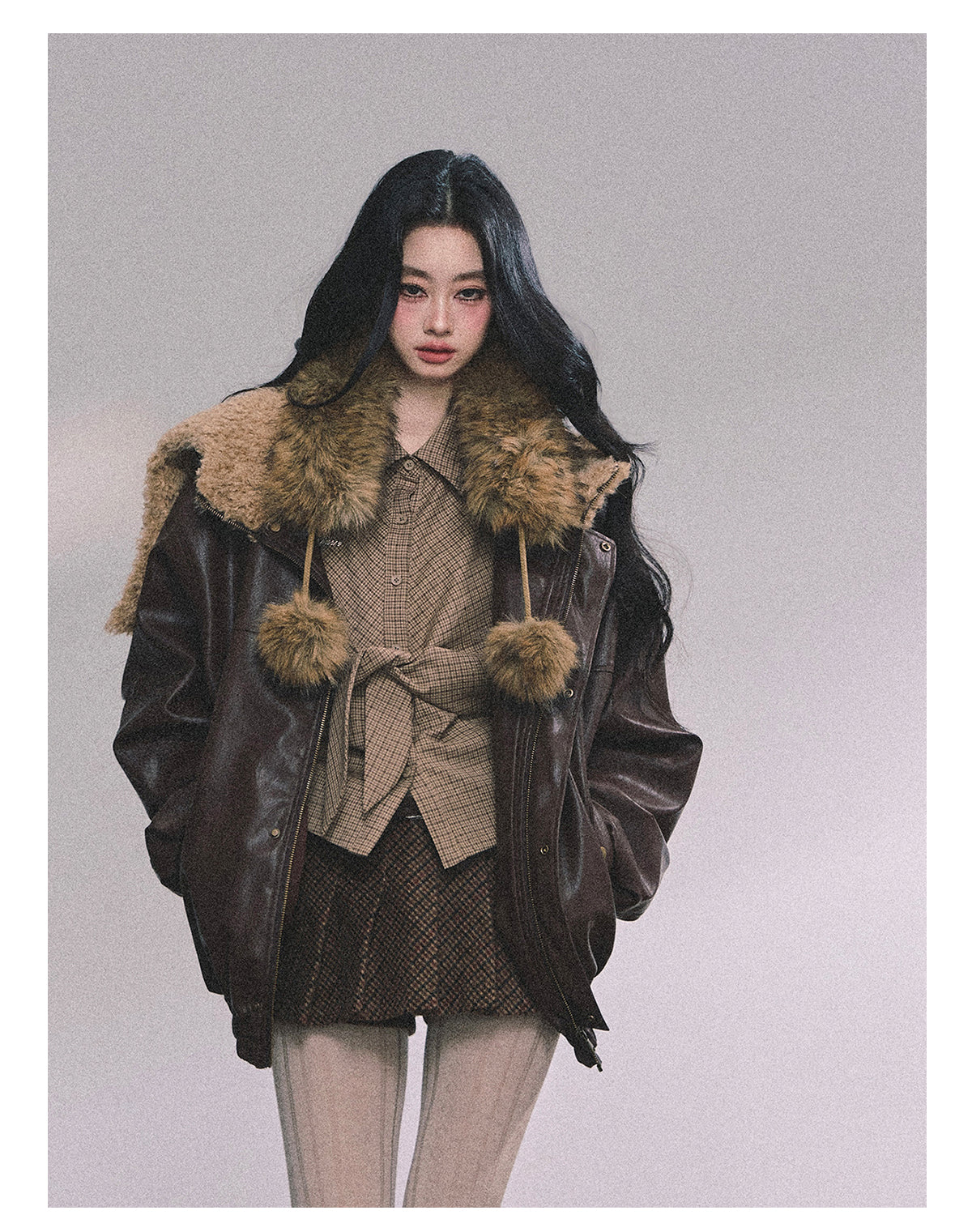 ShaoYeYan Loose Fit Lamb Fur Leather Jacket