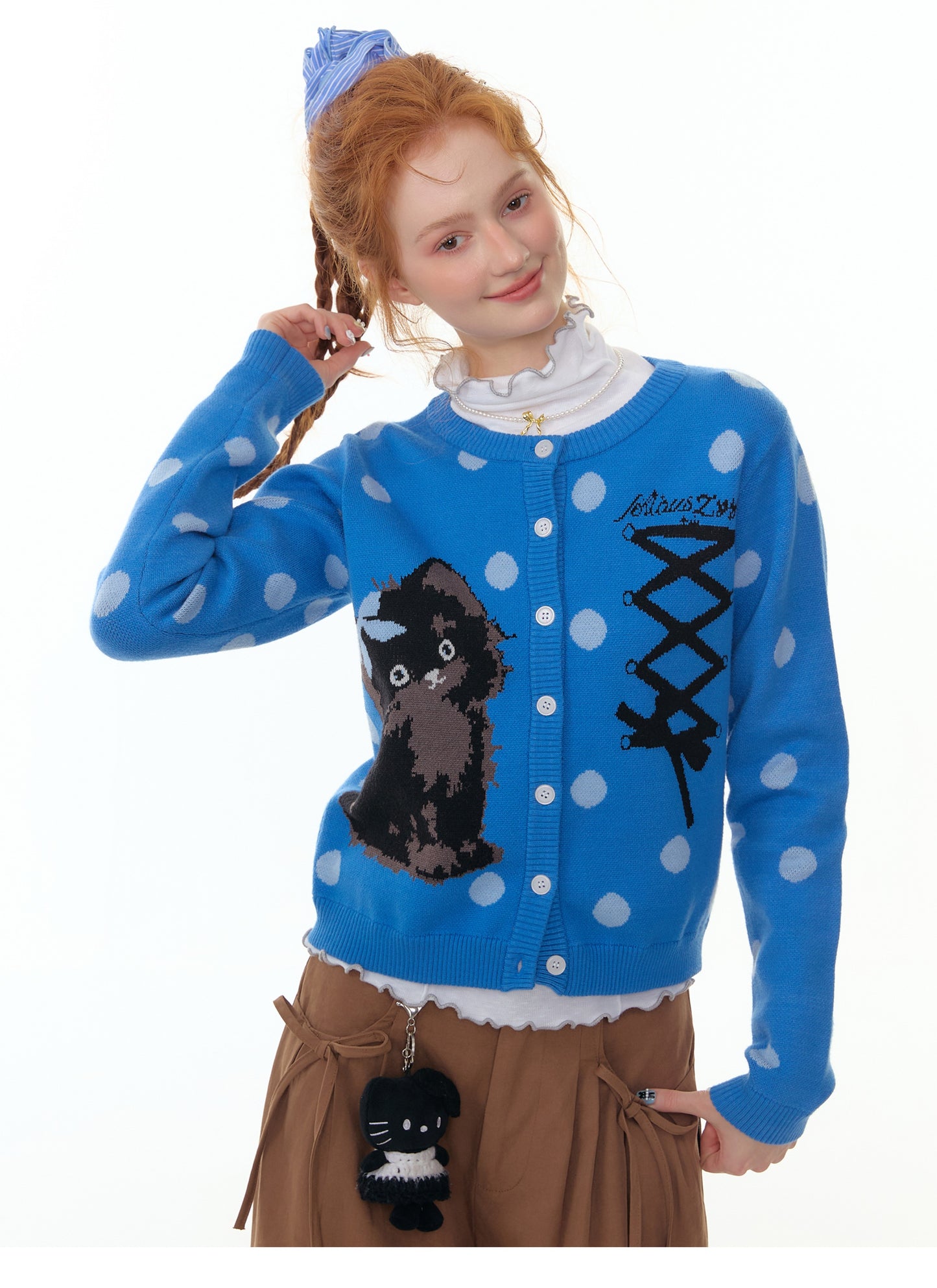 ZiziFei "Meow Sweetheart" Dot Knit Cardigan