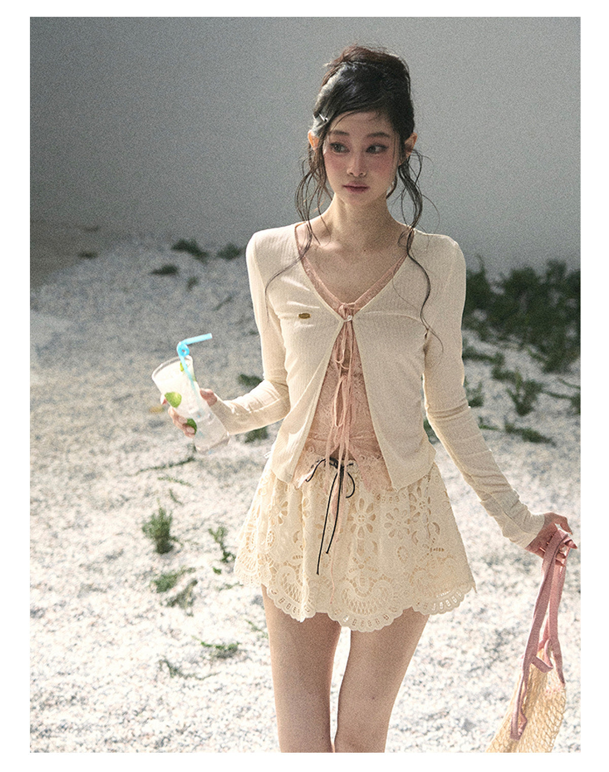 ShaoYeYan Aomalm Dreams Born in Cracks Fake Two-Layer Korean Lace Top