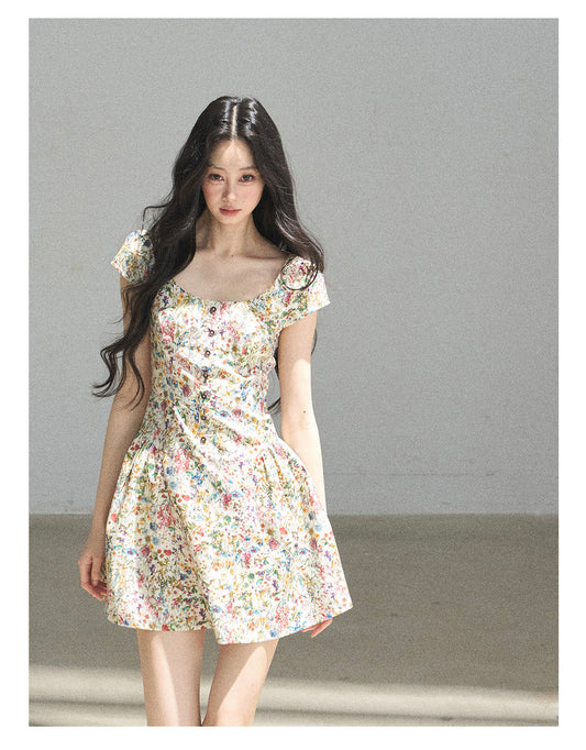 ShaoYeYan Aomalm Blazing Full Bloom French Floral Puff Dress
