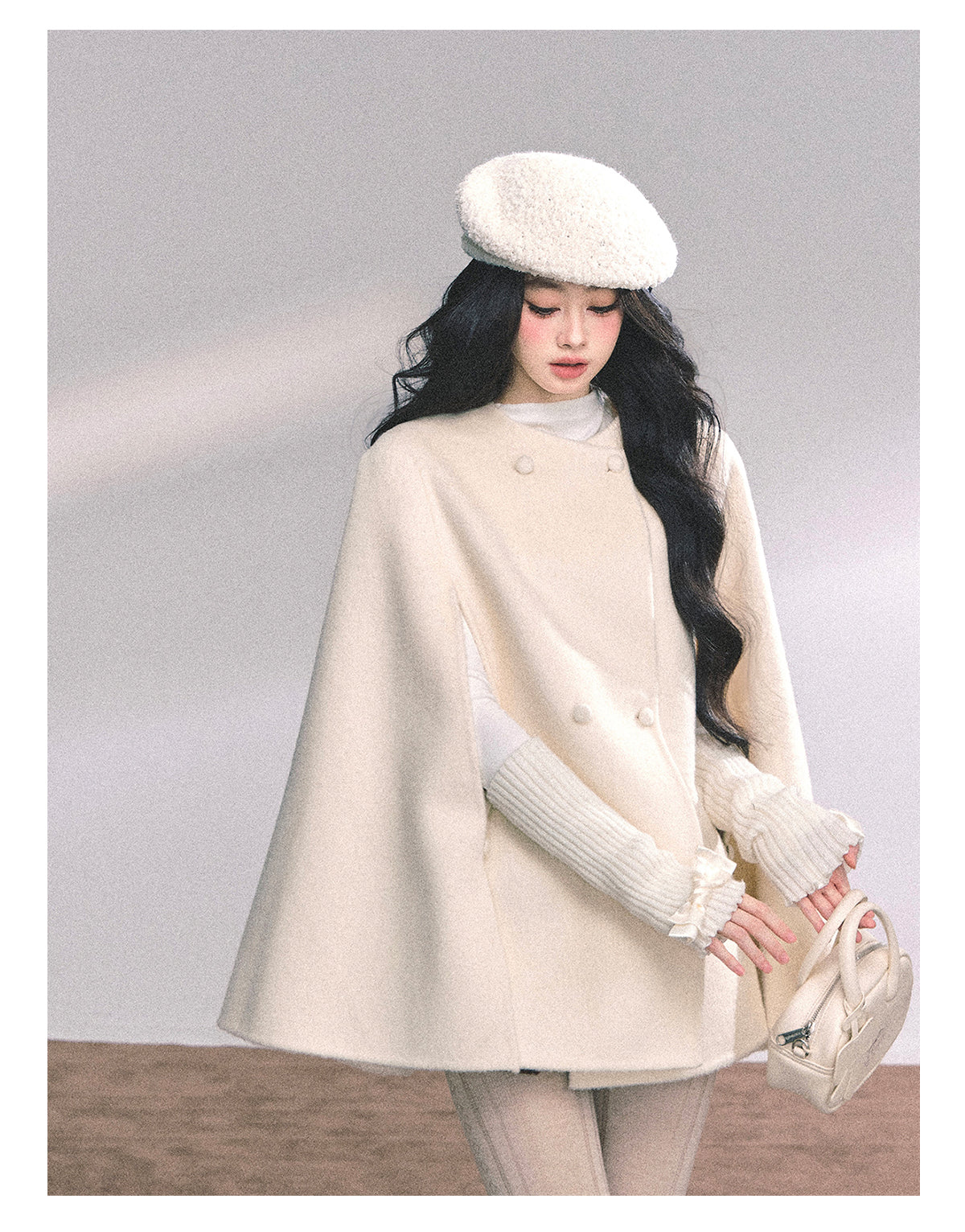 ShaoYeYan Snowy Pearl French Rich Girl Wool Coat