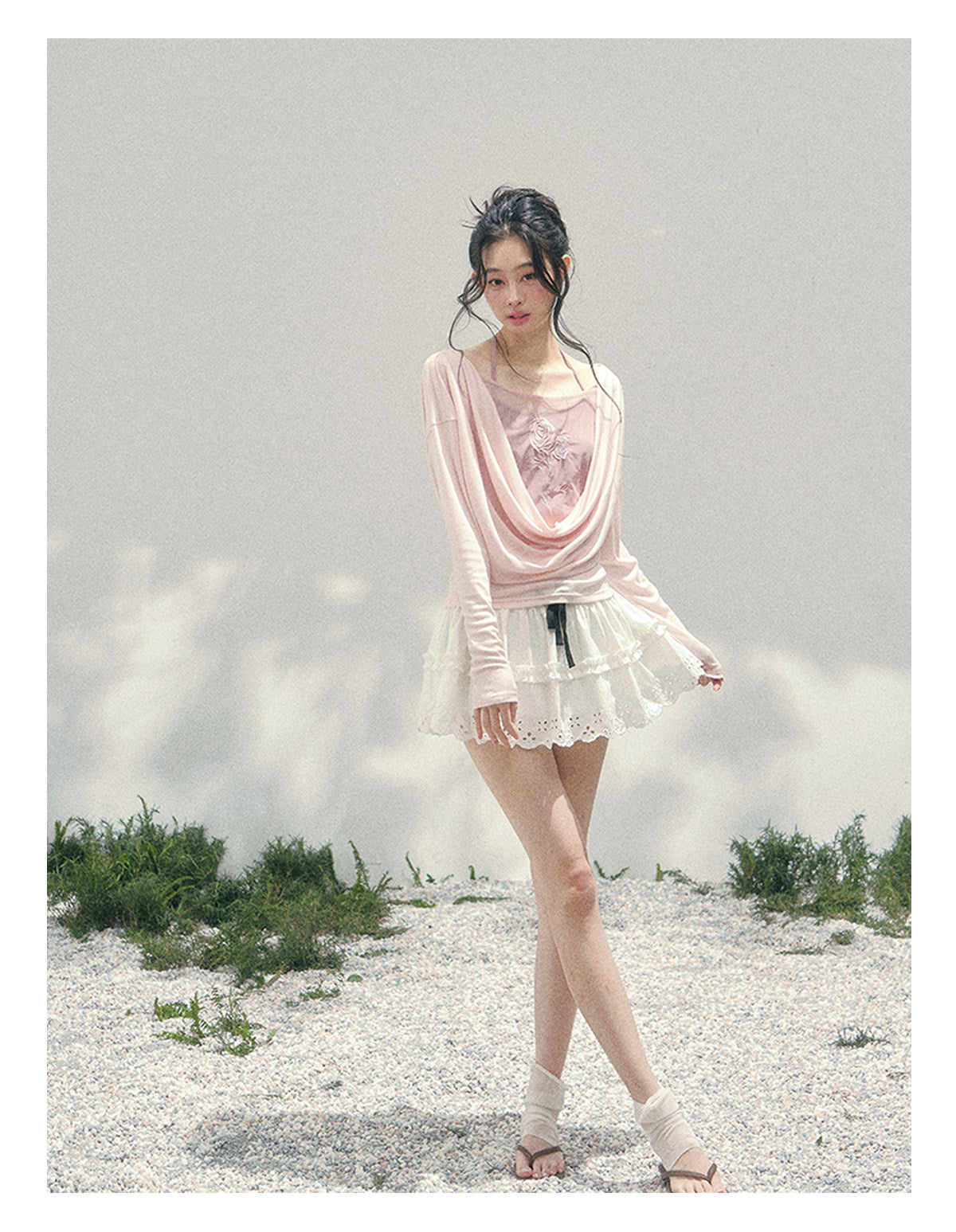 ShaoYeYan Aomalm Summer Inflorescence Fake Two-Layer Rose Embroidered Blouse